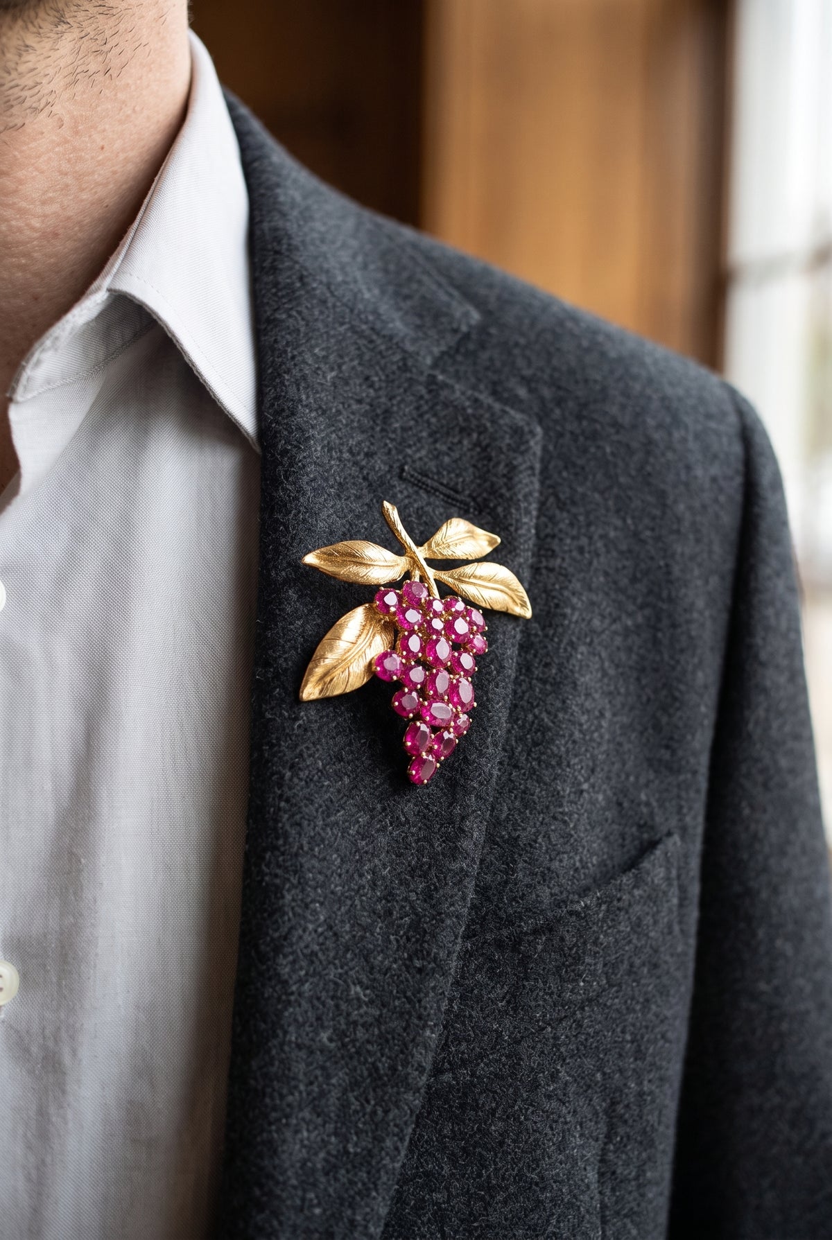 Ruby Brooch | Grapes on vine