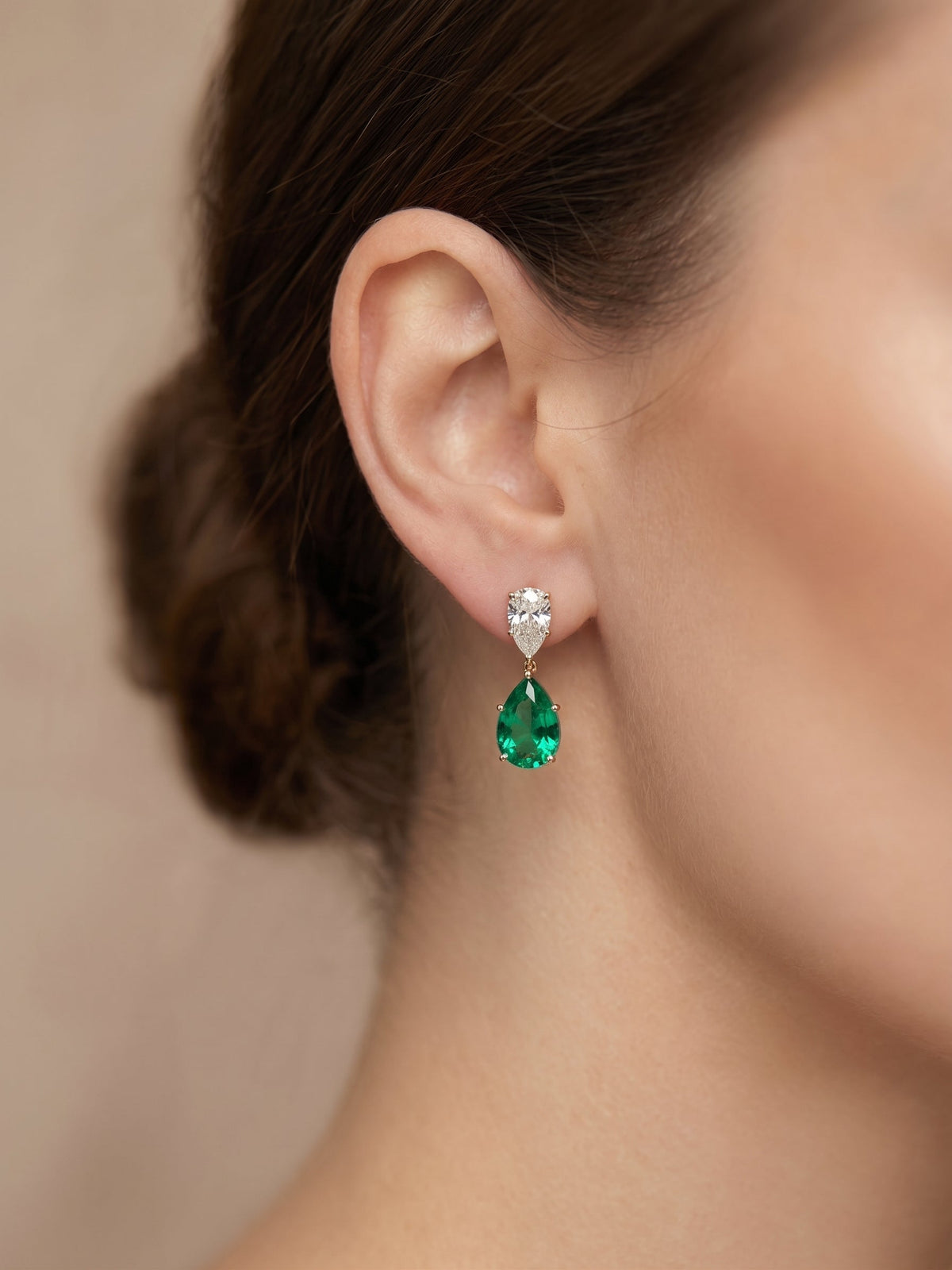 Pear Diamond & Emerald earrings