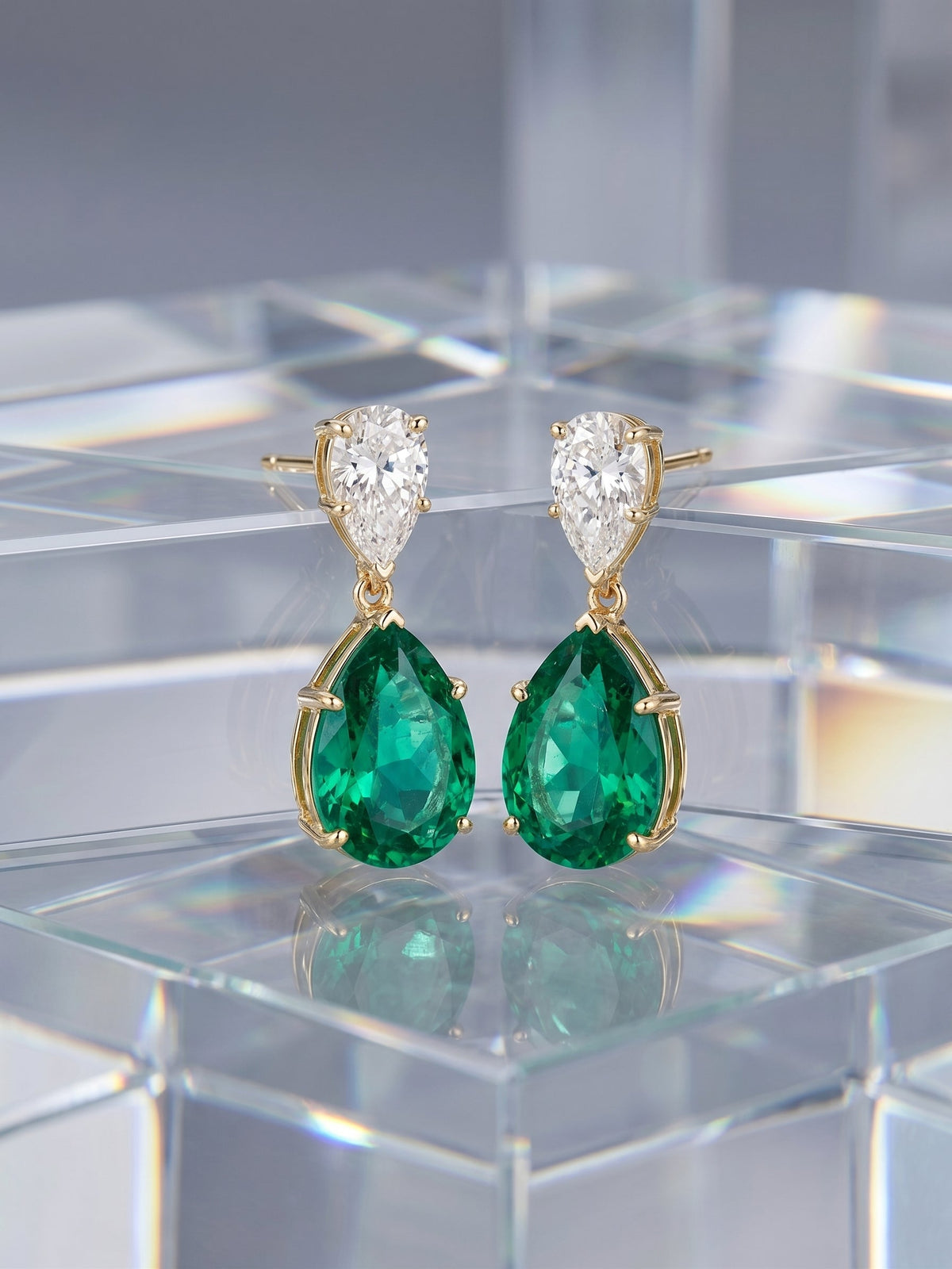 Pear Diamond & Emerald earrings