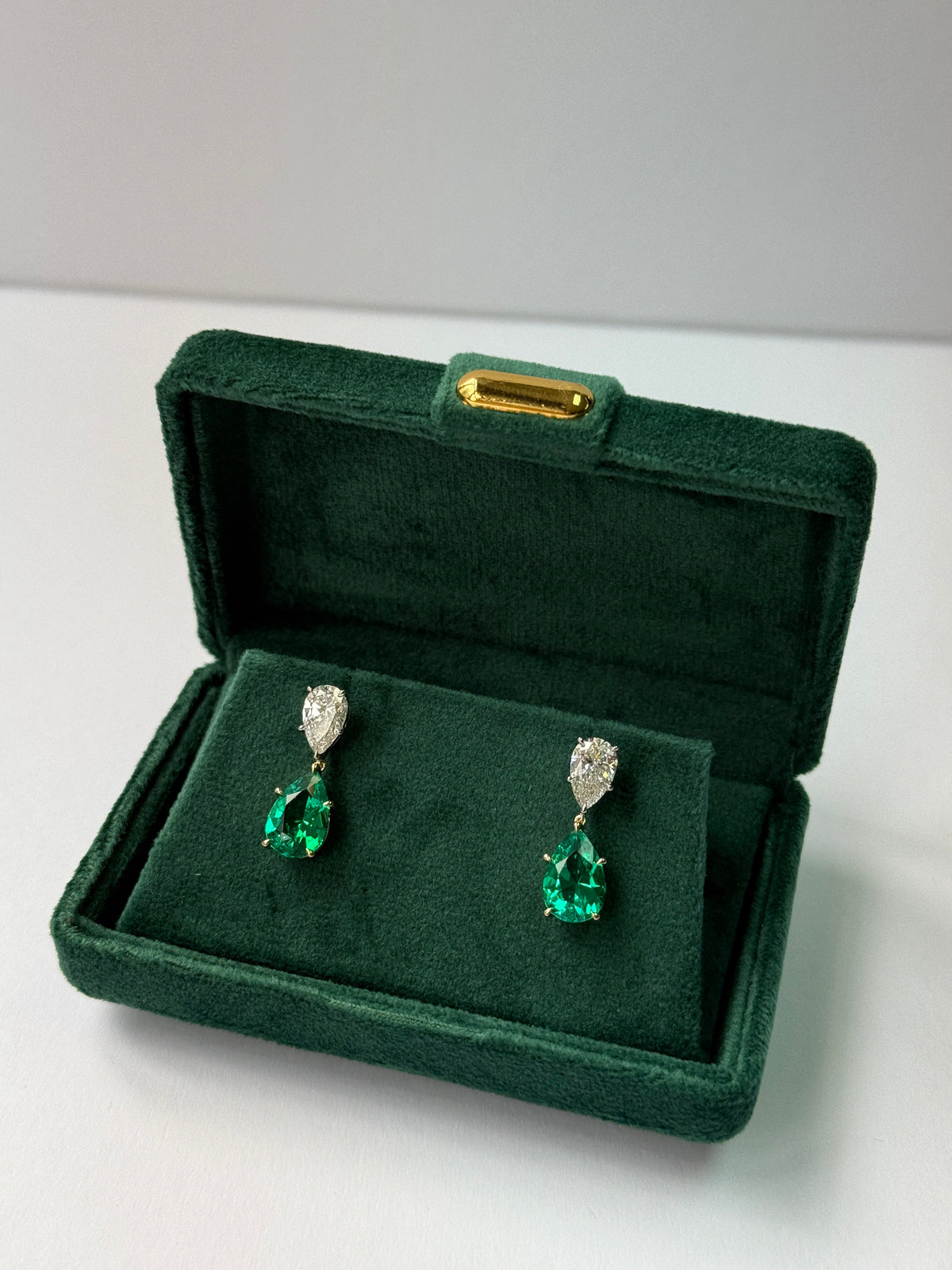 Pear Diamond & Emerald earrings