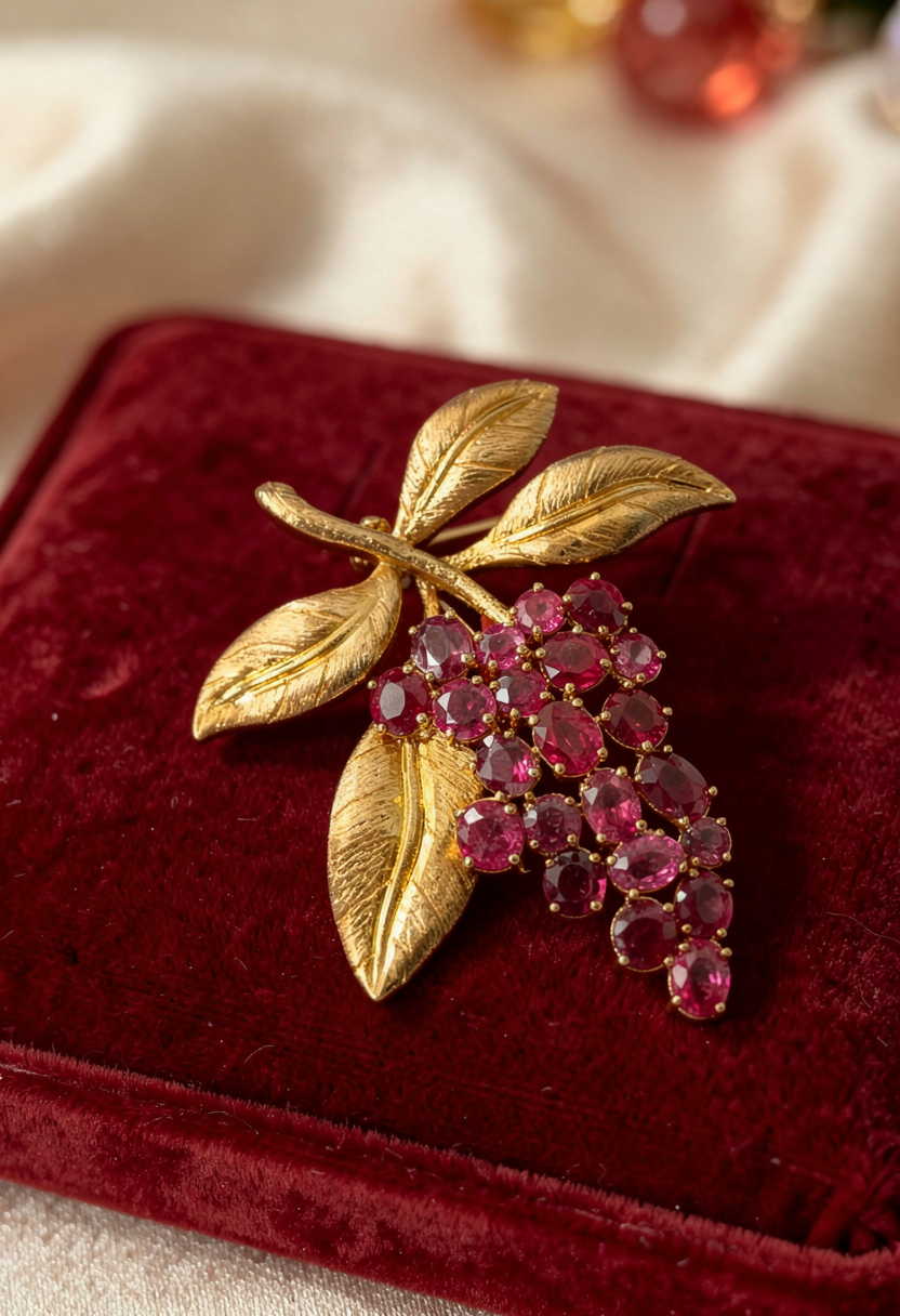 Ruby Brooch | Grapes on vine